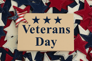 Veterans Day Card with retro USA red, white and blue stars