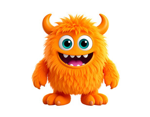 Obraz premium Cheerful Orange Furry Monster Cartoon with Big Smile on White Background