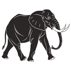 Obraz premium Flat Black Elephant Silhouette with Raised Trunk – Powerful Safari Animal Vector for Tribal and Wildlife Crafts