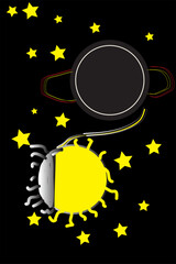 Cartoon Sun, Planet, and Stars. Kids background.