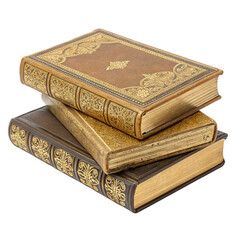 Fototapeta premium Antique books with gilded covers isolated on transparent background 