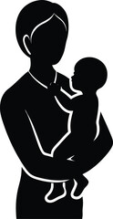 black silhouette a person holding baby on white ba.eps