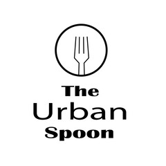 The urban spoon logo featuring a stylized spoon silhouette and text representing a restaurant or food service business with a modern urban feel silhouette