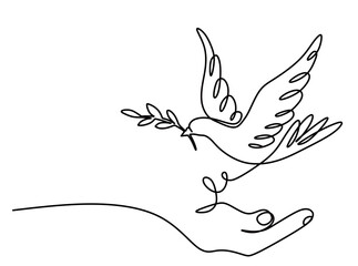 Happy International Day of Peace. International Day of Non-Violence. Continuous line art of a dove as a symbol of peace. World peace concept