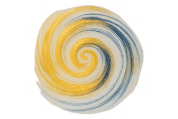 Intertwining golden and blue threads create a mesmerizing vortex, forming a hypnotic swirl against a transparent background