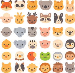 Cute Cartoon Animal Face Icons Collection