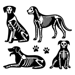 dog skeleton silhouette set vector illustration