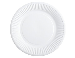 Disposable White Paper Plate with Ribbed Edges, isolated on transparent background