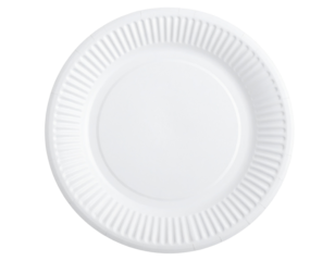 Disposable White Paper Plate with Ribbed Edges, isolated on transparent background
