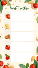 Printable Meal Tracker Template with Colorful Fruits and Vegetables Illustration