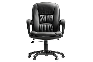 Fototapeta premium Black office chair, front view. High-backed, padded, swivel