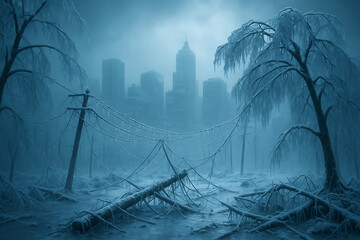 Fototapeta premium Winter’s grip turns the world into a crystal tomb.