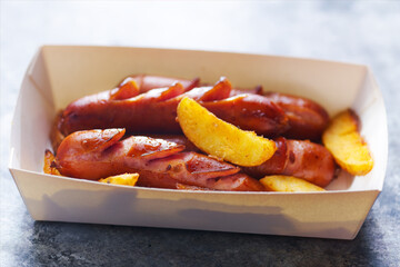 food truck sausage and chips