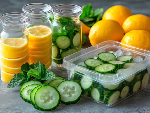 Many small round ice hockey balls have a transparent plastic box on the right with a lid inside, which contains several small round ice cubes, accounting for about three-quarters of the box