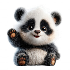 Fototapeta premium Adorable fluffy baby panda waving hello isolated on transparent background