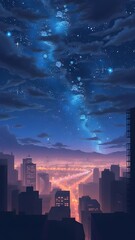 Obraz premium Stellar cityscape with nebular formations