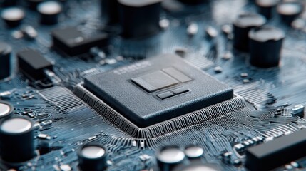 Close-up circuit board with CPU