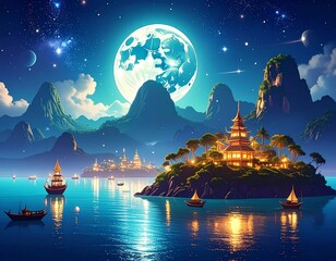 Epic Fantasy Landscapes Collection – Fantasy night sky with floating islands