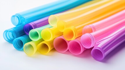 Colorful plastic drinking straws stacked