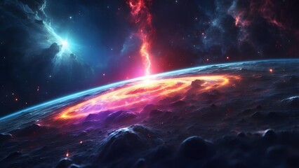 A glowing energy beam cutting through deep space..Cinematic theme, HDR, Vibrant