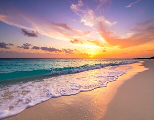 Obraz premium Beautiful tropical beach sunset with vibrant colors reflecting on the wet sand