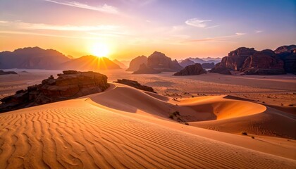 Desert sunrise casts golden light now.