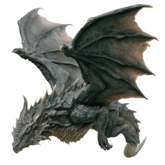 Fototapeta premium Majestic gray dragon with large wings isolated on transparent background