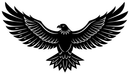 Obraz premium Minimal black silhouette of eagle, flying with wings spread, isolated vector