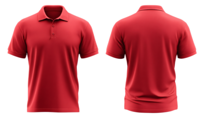 Front and back red polo shirt mockup, cut out