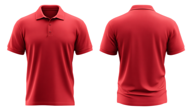Front and back red polo shirt mockup, cut out