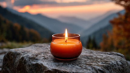 Tranquil candle on mountain stone