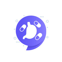 stomach and pills icon, digestive enzyme supplements