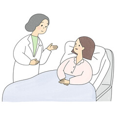 入院中の女性と診察の医師