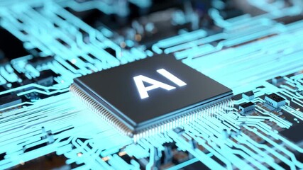 Futuristic AI Microchip on Digital Circuit Board - Powered by Adobe