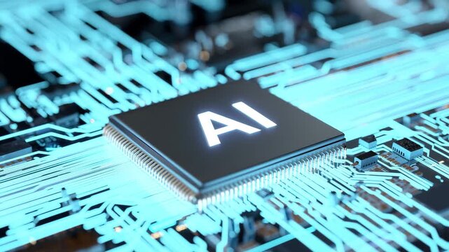Futuristic AI Microchip on Digital Circuit Board