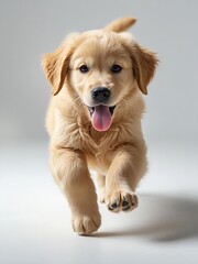 Adorable Golden Retriever Puppy Running on White Background
