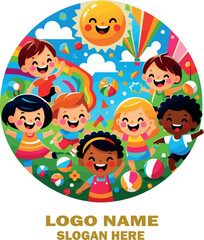 Kids logo icon vector white background .