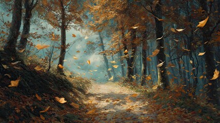 Autumn forest path