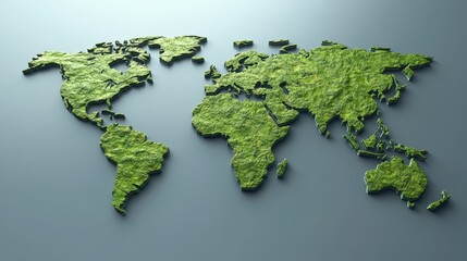 Earth Map Green Topography Relief. World Continents and Eco-Friendly Geography View. World Environment Day
