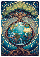 Art Nouveau Tree of Life Embracing Earth