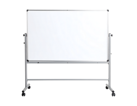 Modern mobile whiteboard on wheels with a blank white surface for presentations and brainstorming