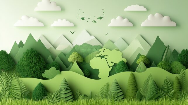 Green Earth, Forest Mountains Environment and Clouds Concept for Environmental Protection and Sustainability