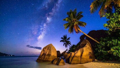 Tropical night sky and beach scene
