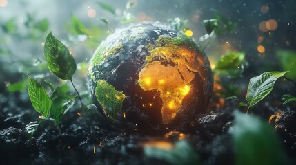 Glowing Planet Earth with Greenery. Hope for Future Environmental Awareness. World Environment Day