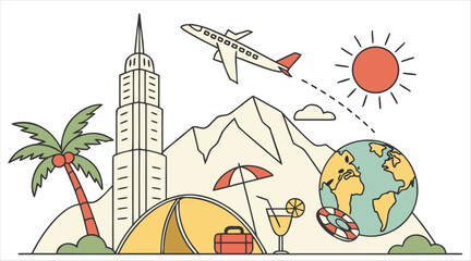 Obraz premium Illustration of travel destinations and vacation
