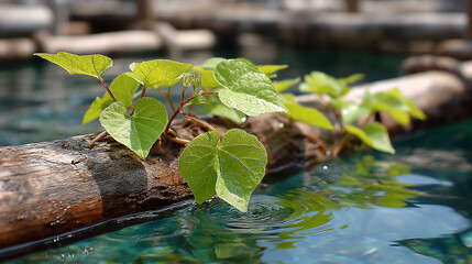Verdant tendrils thrive on submerged log