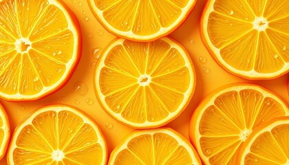 Obraz premium Vibrant lemon slice pattern background with water droplets, seamless texture, juicy, blog