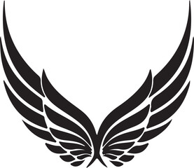 Stylized black angel wings emblem on white background