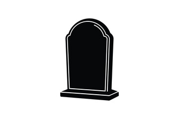A stark black silhouette of a traditional arched tombstone or headstone standing on a solid base representing death and remembrance silhouette