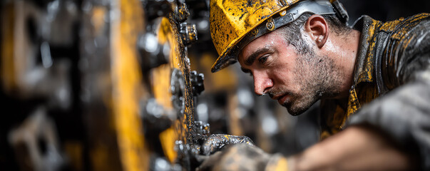 Dedicated mechanic works industrial repair, showcasing skill and focus challenging environment